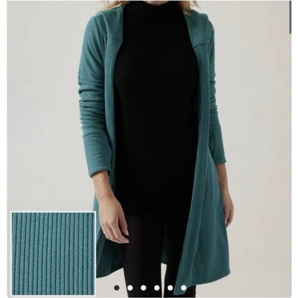Athleta Oversized Harmony Pose Wrap Ribbed Hoodie Cardigan Teal Size XXS